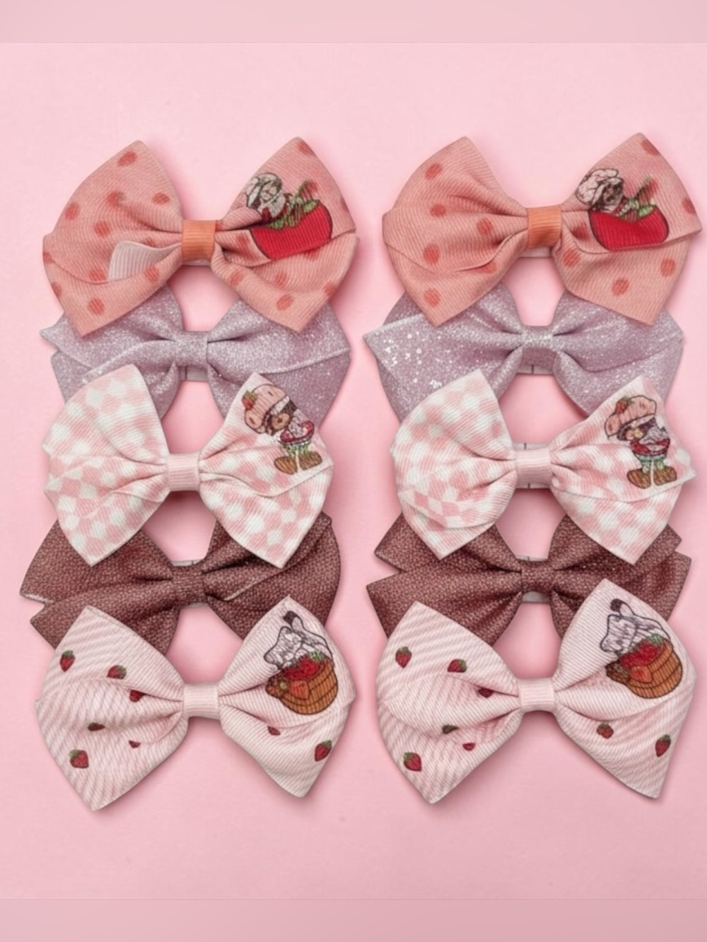 New Officially Licensed Strawberry Shortcake Pack of 10 x 3 Inch Piggie Bows